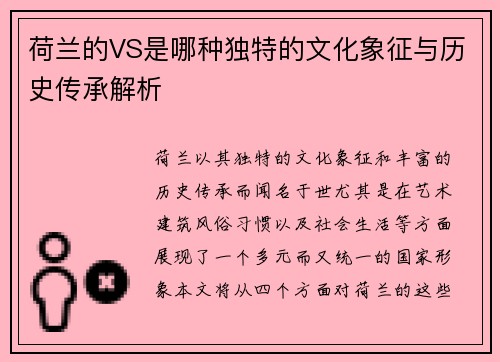荷兰的VS是哪种独特的文化象征与历史传承解析